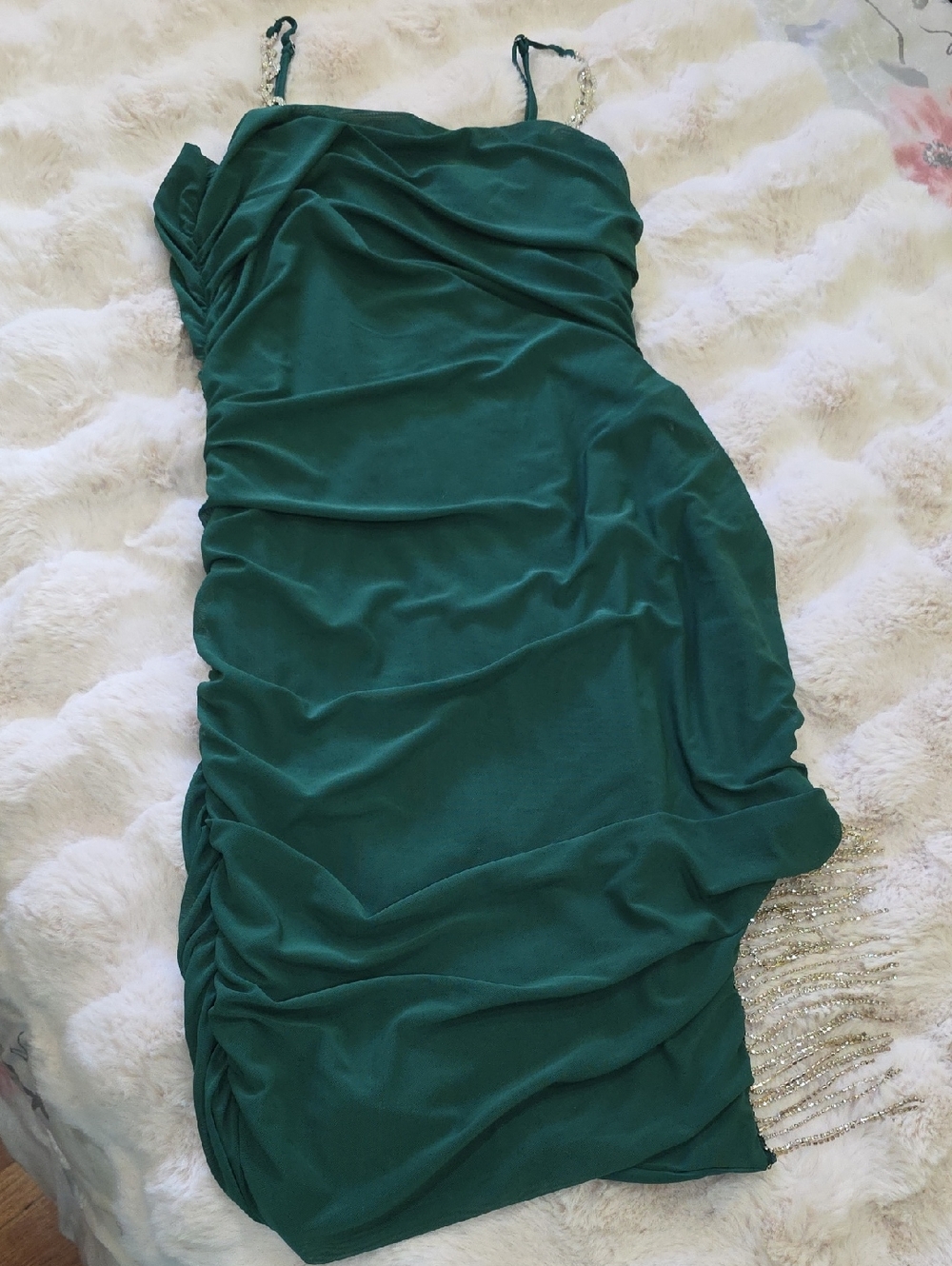 Emerald Ruched Spaghetti-Strap Prom/party Dress